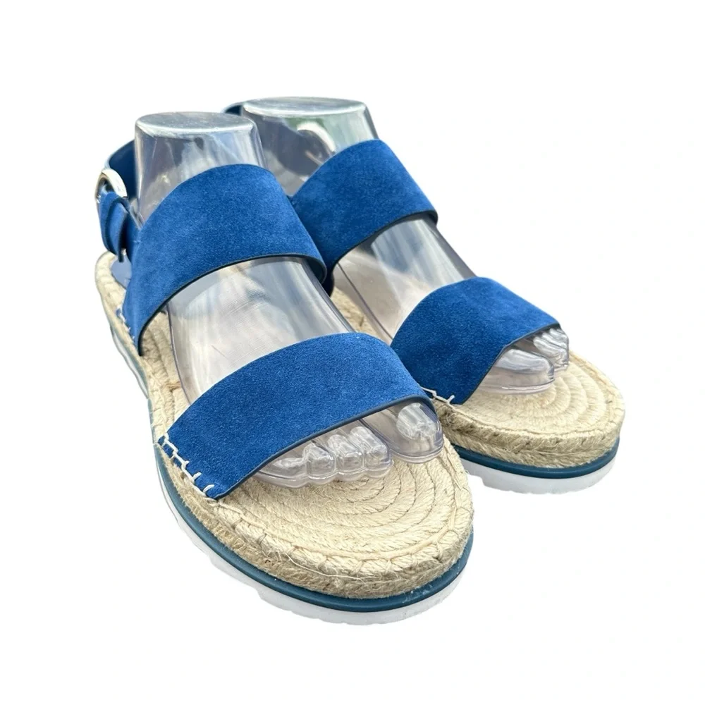 Marc Fisher LTD blue espadrilles Phoebe 2 sandals suede upper buckle size 10 EUC